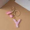 Pink Pompom Letter Keychain English Alphabet Keyring Glitter Gradient Resin Car Mirror Accessory Women Handbag Charms