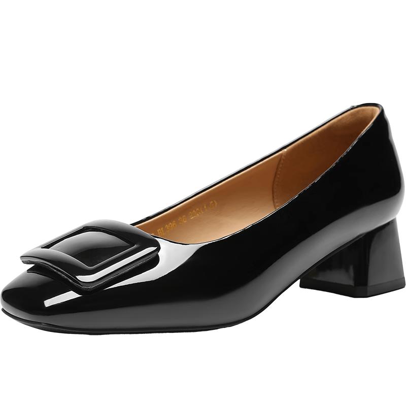 ZHR Women s Mirror Finish Chunky Heel Pumps EU 38