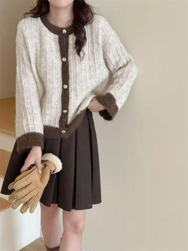Autumn/Winter 2025 Color Block Knit Cardigan - Loose, Lazy French Style Retro Sweater