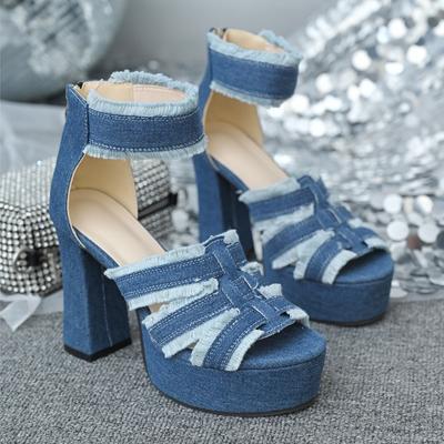 Chunky Heel Sandals Summer New Round Head Open Toe Back Zipper Waterproof Platform Anti-slip Wear-resistant High Heels