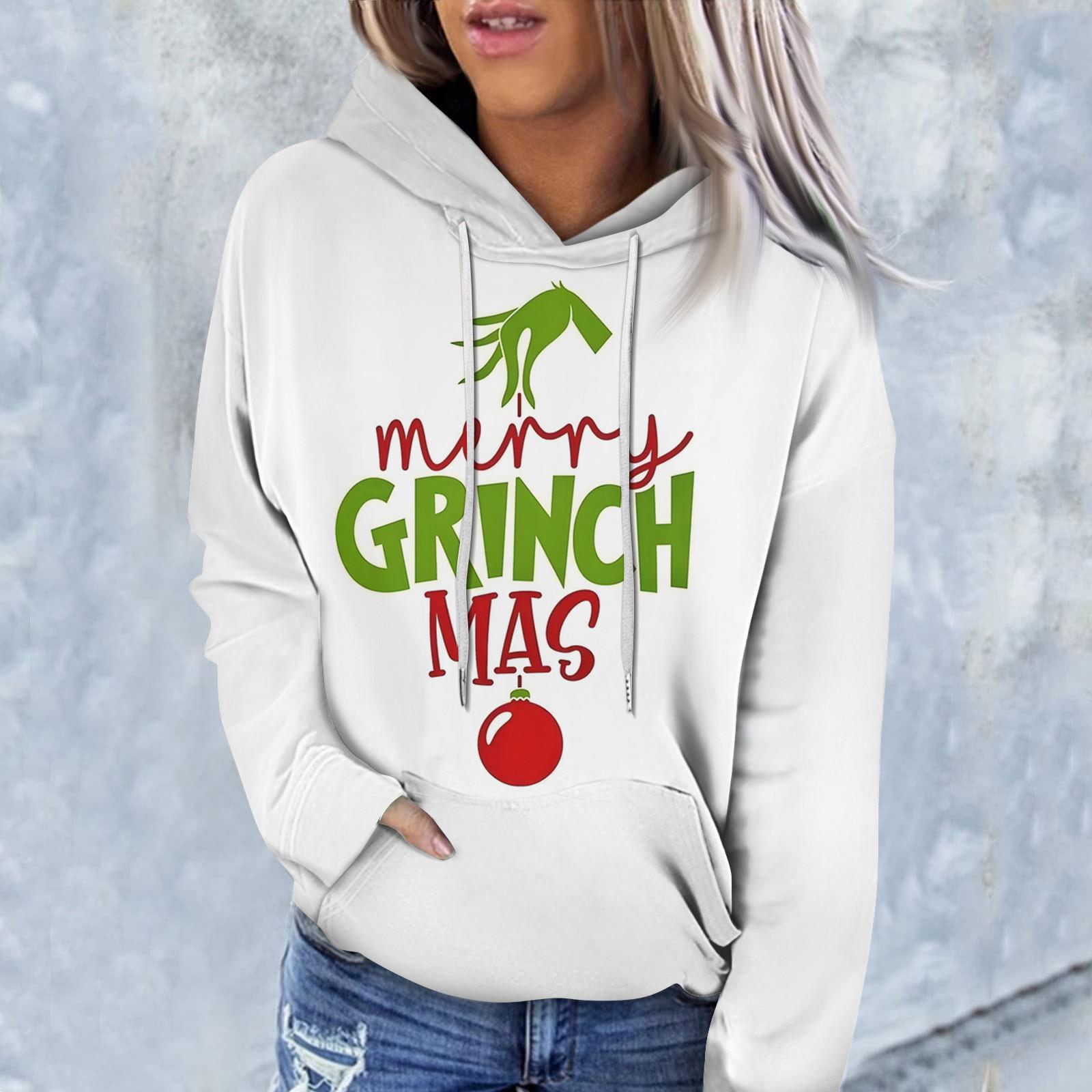 

Женская модная повседневная толстовка с длинным рукавом и рождественским принтом XL белый