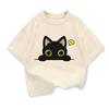 Original Design Summer Kids Clothing Short Sleeve Tee T Shirt Cute Black Cat Graphic Tee Tops Boys Girls T Shirts Pure Cotton