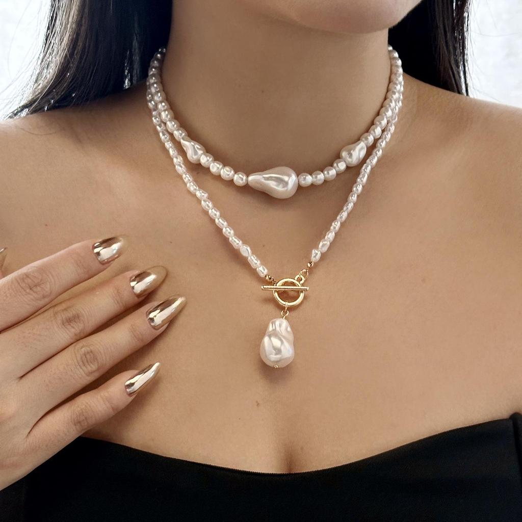 European & American Multi-layer Irregular Pearl Choker Necklace Set