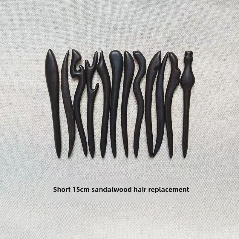 Mini U-Shaped Sandalwood Hairpin: Chinese-Style Double Hairpin Headdress