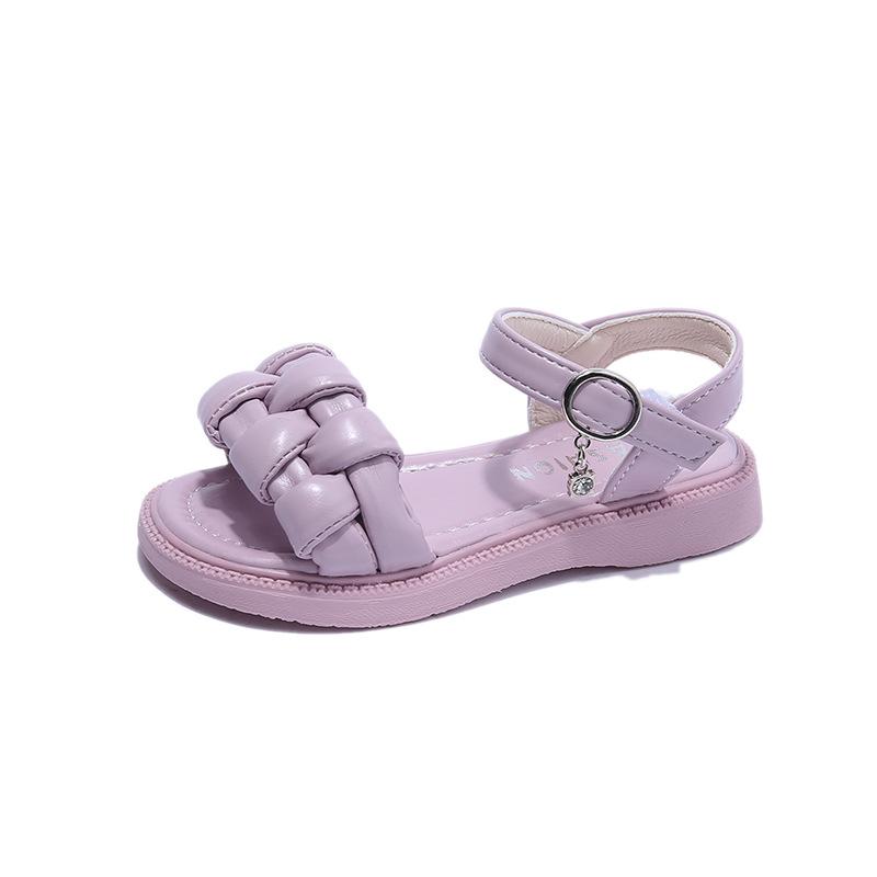 Girls Cross Weave Simple Korean Kids Soft Non-slip Summer New 2024 Children's Sandals Purple Kids Fashion Open-toe Party Shoes