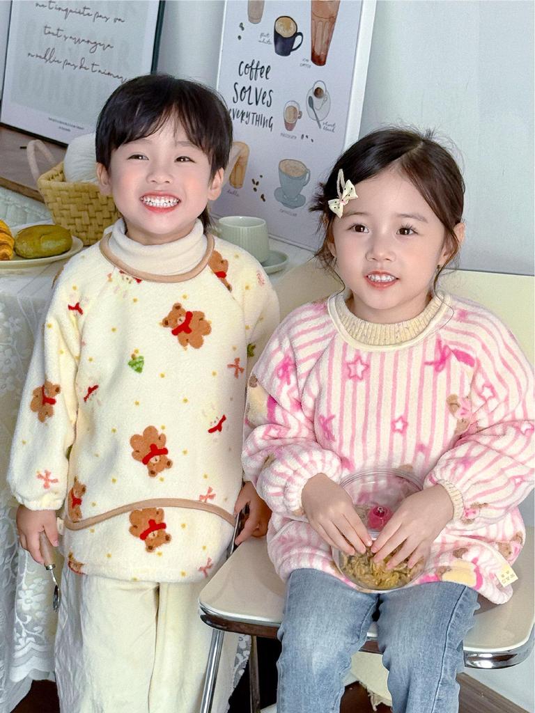 2025 Fall/Winter Unisex Fleece Smock for Kids: Reversible Baby Bib and Eating Wear