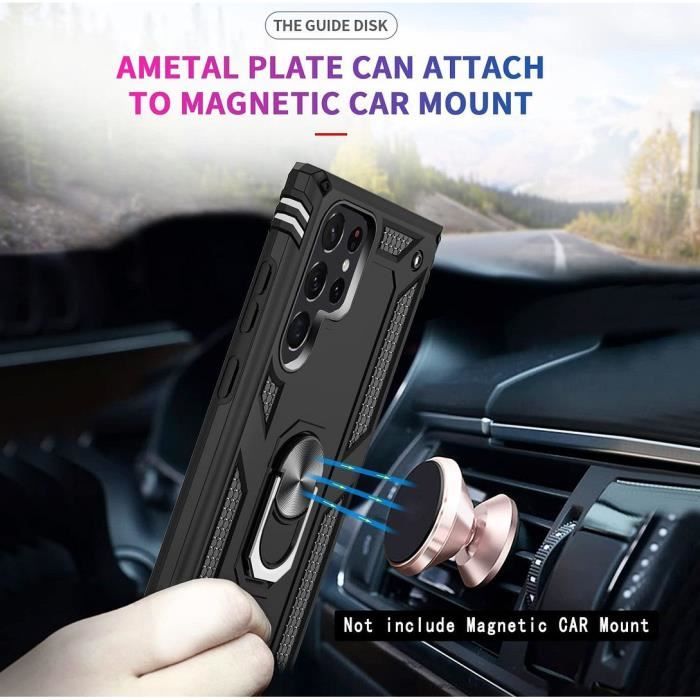 Coque de protection - BOOLING - pour Samsung Galaxy S22 Ultra - Noir - Lot de 2 Verres Trempés - Support Métal