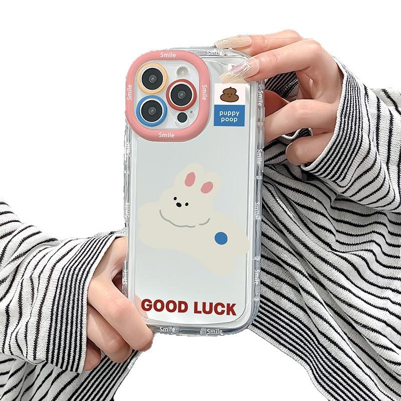 Happy Bunny for IPhone16promax Cream Mirror Phone Case Oil 13 Brand New 15 Cartoon