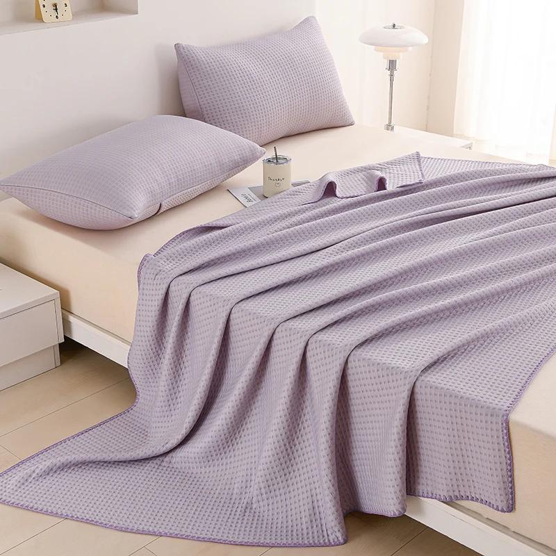 Waffle Plaid Ice Silk Summer Quilt Double Side Cool Feel Silk Air Conditioning Duvet Skin-friendly Breathable Cooling Blanket 100x150cm
