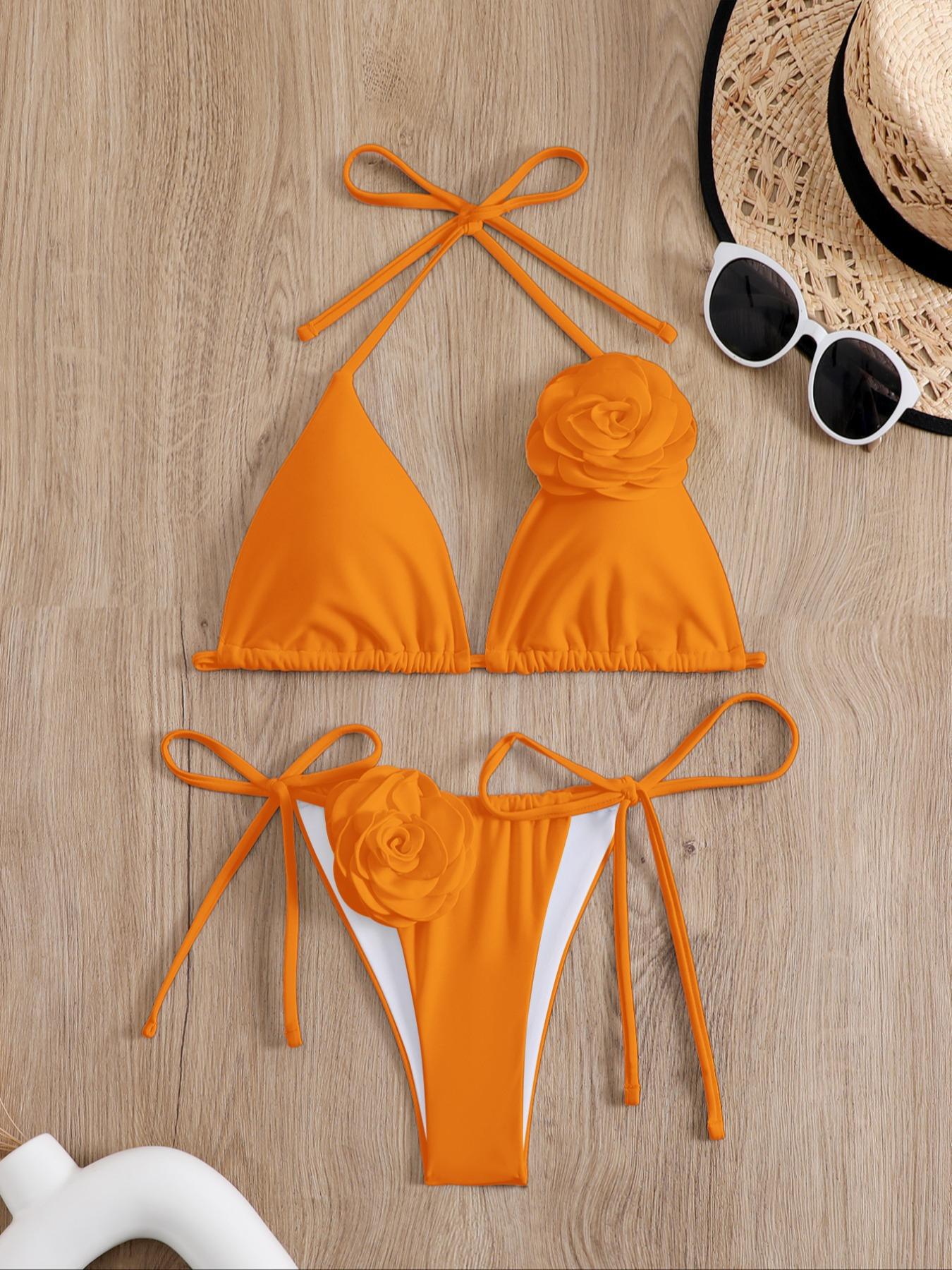 

Многоцветный принт Европейский и американский приморский раздельный купальник-бикини Medium красный/оранжевый