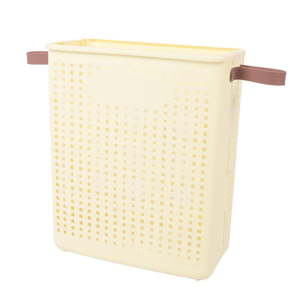 Slim Laundry Basket Foldable Space Saving Sturdy PP Plastic Narrow Clothes Hamper for Bathroom Corner Crm White