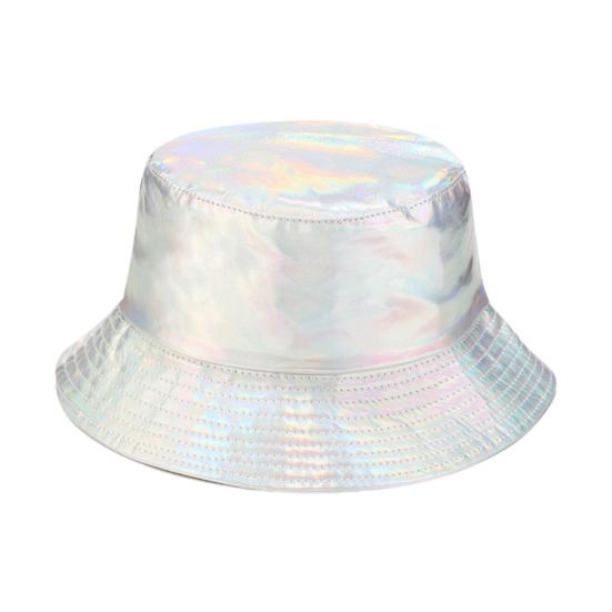 

Унисекс Панама Водонепроницаемая Голографическая Регулируемая Защита от солнца Искусственная кожа Плоский верх Шляпа рыбака для повседневных прогулок серебряный
