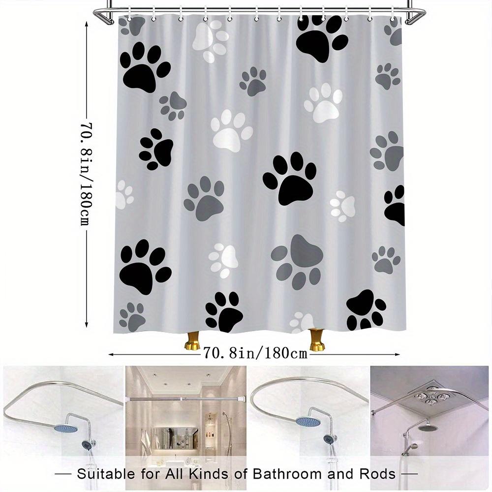 Tenda da Doccia Stile Zampa di Cane Nero Grigio Grigio Chiaro Moderna per Amanti degli Animali Decorazione Bagno Poliestere con 12 Ganci Facile da Pulire