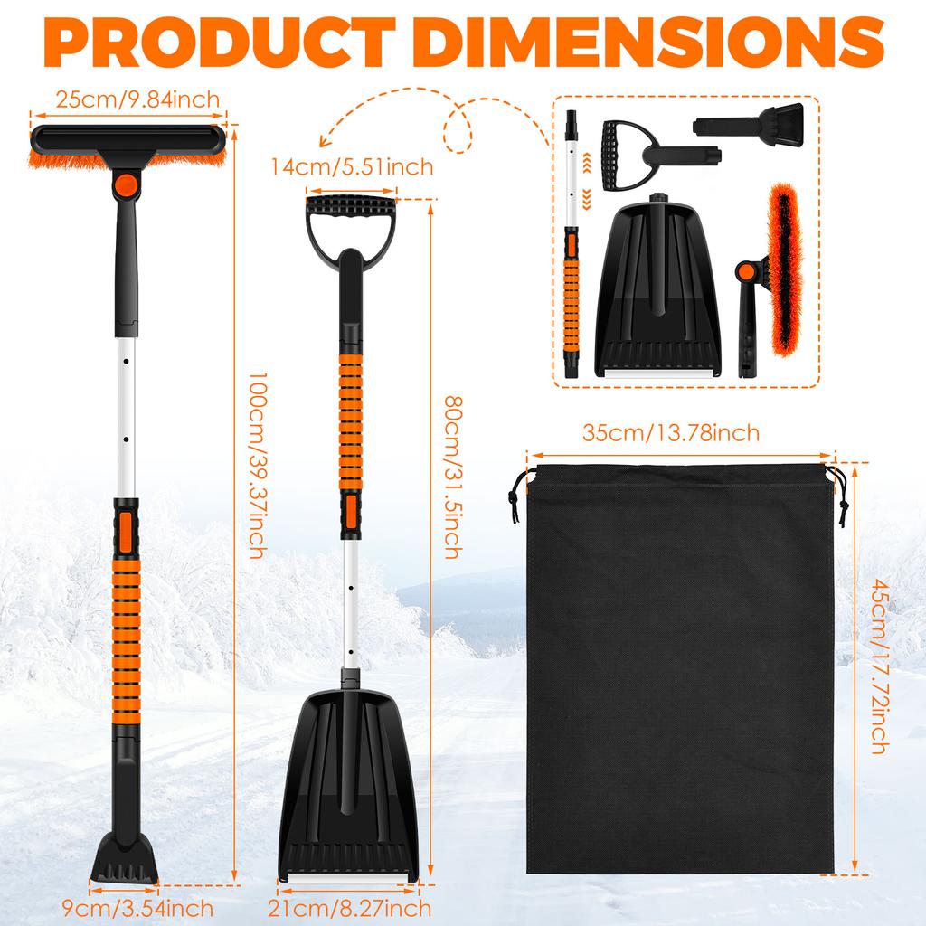 5 In 1 Retractable Snow Brush and Ice Scraper for Car Windshield Snow Shovel with 180° Pivoting Brush Head Car Snow Cleaning
