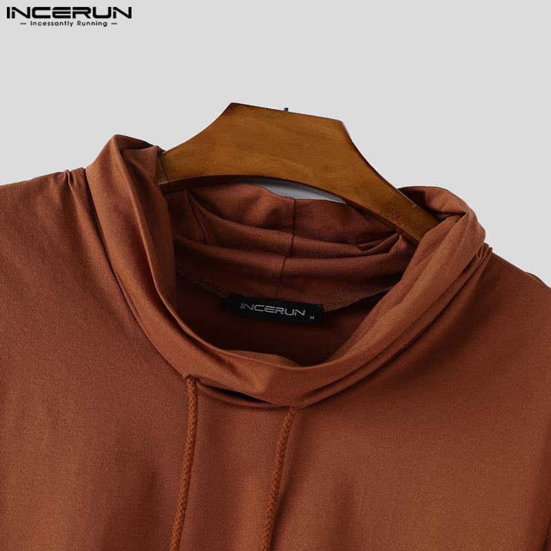 INCERUN Summer Men Drawstring Neck Short Sleeves Casual Fitted Tee Tops