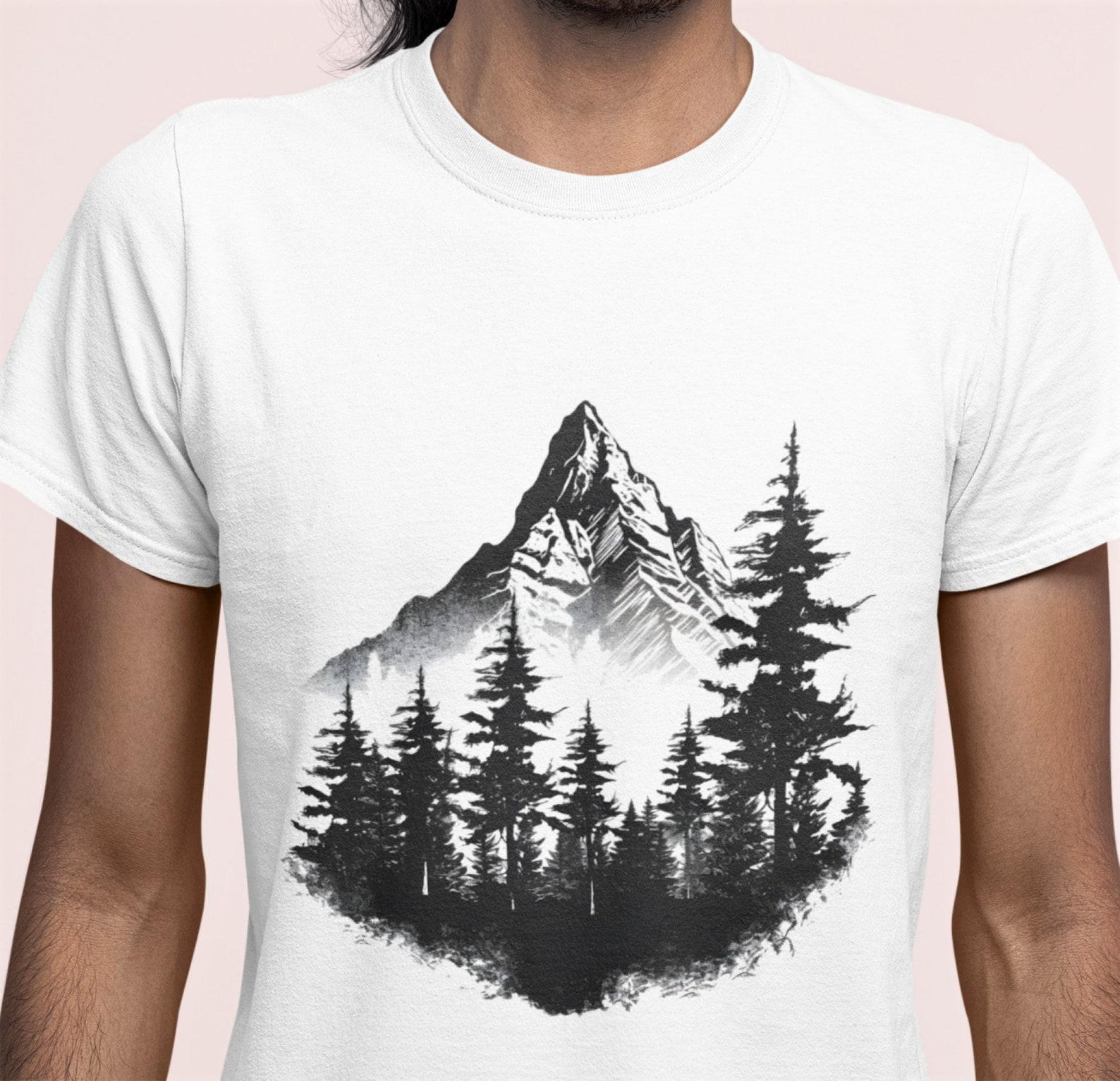 Mountain Pine Tree T-Shirt: Adventure Hiking Camping Tee M