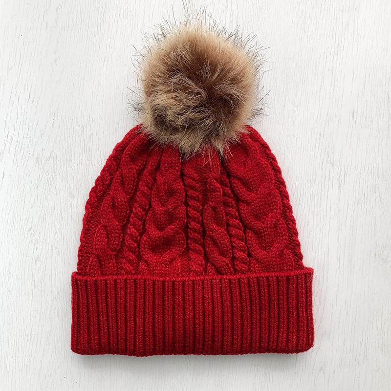 Knitted Twisted Hairball Hat Women's Outdoor Winter New Acrylic Flanged Wool Hat Warm Hat