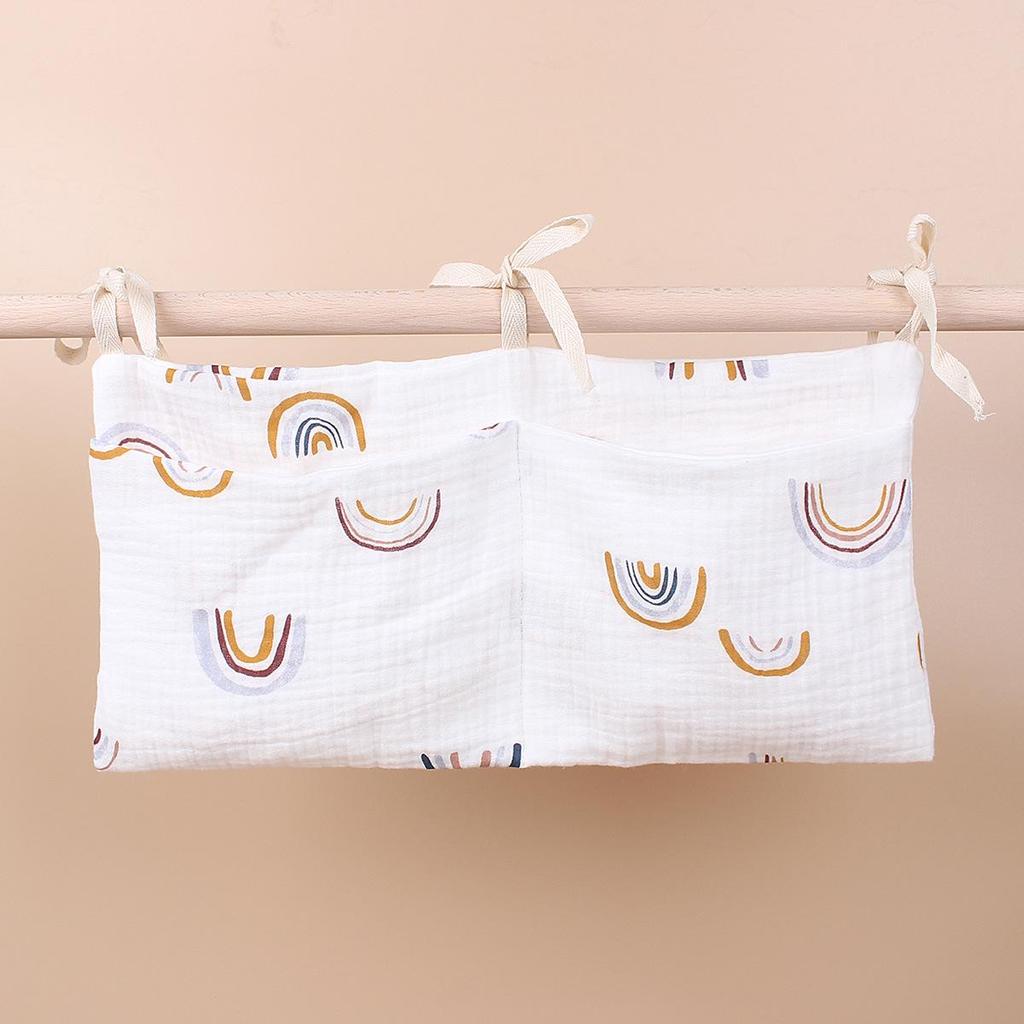 Pure Cotton Multifunctional Baby Stroller Hanging Bag with Double Compartments for Diapers, Milk Bottles, Teething Toys, and More