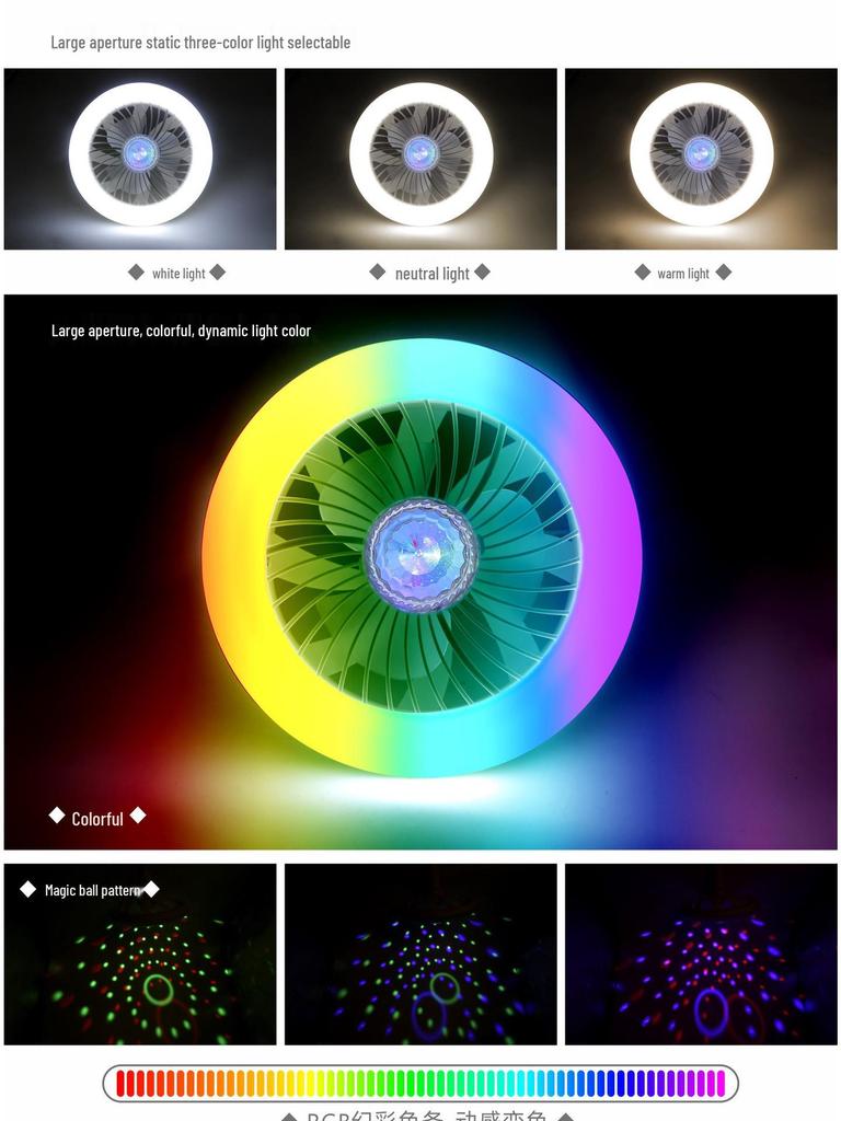 Silent RGB LED Ceiling Fan Light with E27 Base and Magic Ball Design