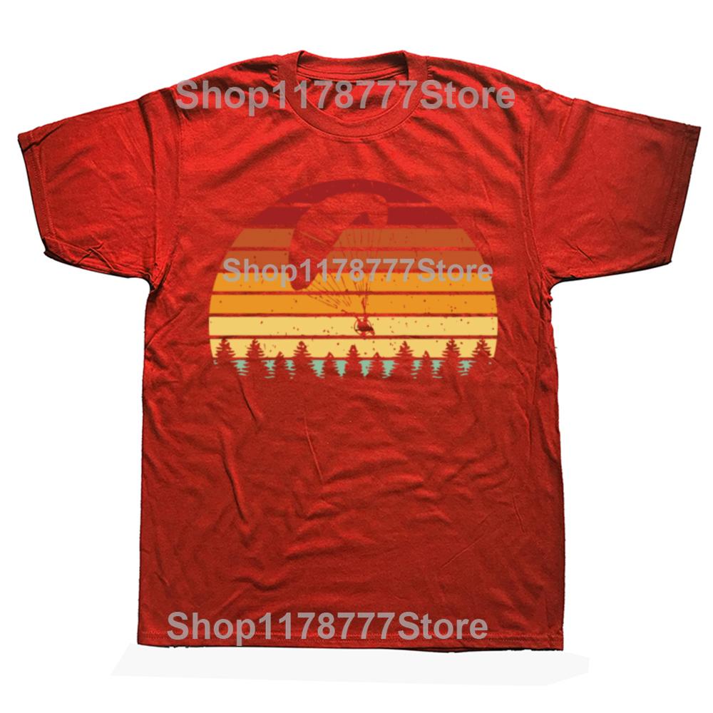 Vintage Sunset Paragliding Tshirts Men Tee Tops Cotton T Shirt Short Sleeve Gift For Paragliders Paramotor T-shirt Clothes