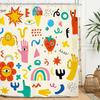 Fashionable Hippie Shower Curtain Suit 70 S Retro Cute Children Cartoon Rainbow Fashion Colorful Waterproof Bathroom Curtain