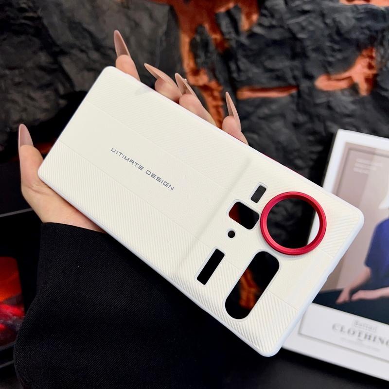 For ZTE Nubia Z80 Ultra Z70 Ultra Z70s Ultra Case Red Camera Frame Luxury Textured Ultimate Design Leather Protective Cover