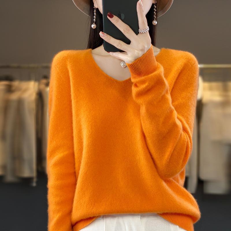 2024 A/W Women's V-Neck Loose Wool & Cashmere Sweater - Soft, Versatile Knit