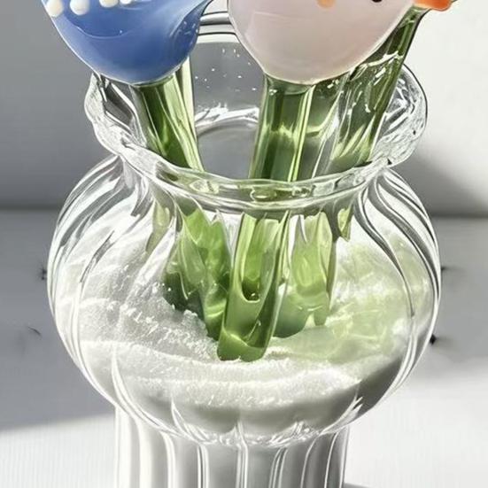 Handmade Mini Glass Animal Figurine Faux Crystal Small Bird Butterfly Bee Ornament with Stem for Home Office Tabletop Decor