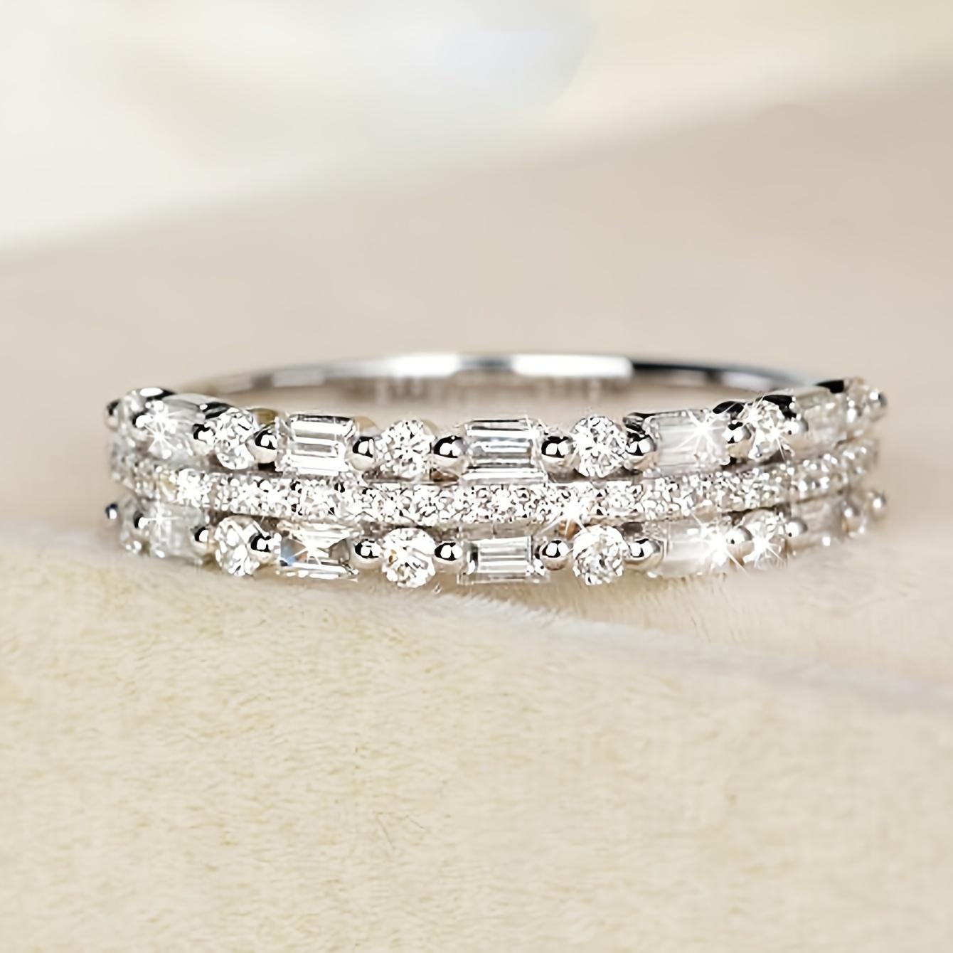 

Elegant Multilayer Faceted Zirconia Ring for Women, Synthetic Cubic Zirconia, Copper Base, Celestial Symbols, December Birthstone, Glitter Style Engag 6