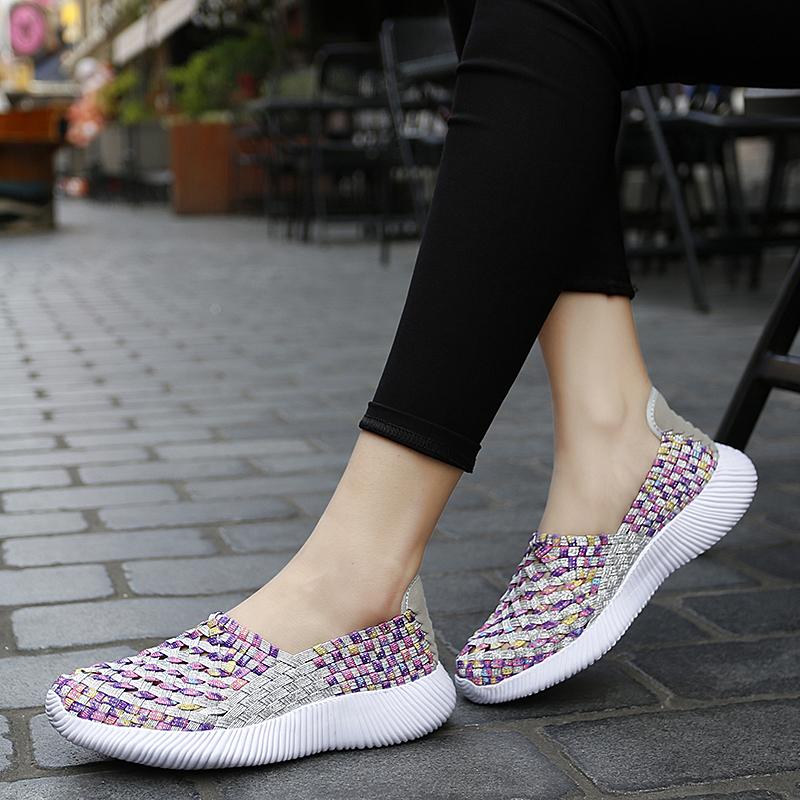 Summer Moccasin Pink Beach Walking Shoes Women Multicolor Casual Weave Soft Slip on Braided Flats Sneakers Plus Size