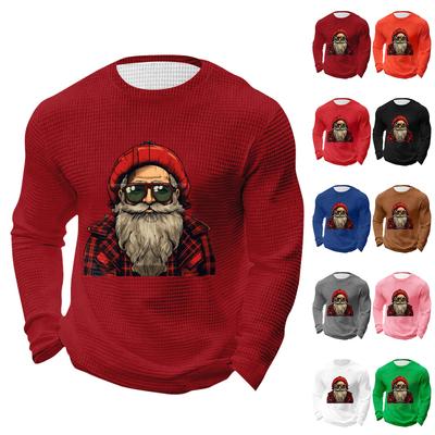 Men's Christmas Print Round Neck Long Sleeve Tops Men's Sports Large Size Casual Round Neck Tops