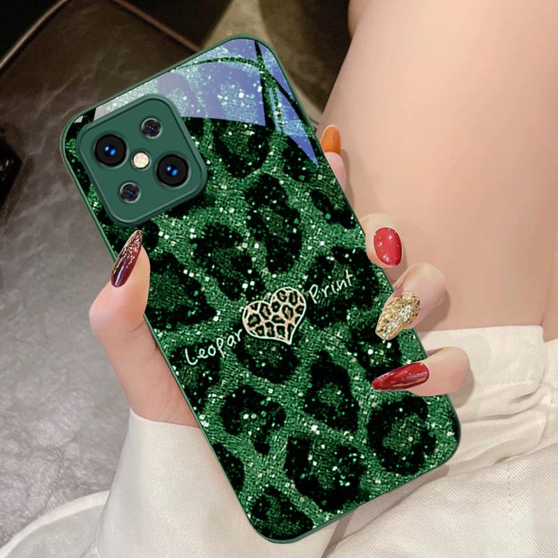 Leopard Spotted Love Green For Oppo Find X5 X8 Pro X3 Lite A72 58 73 54S F11 79 Reno 6 4Z 5G Nord N200 Tempered Glass Phone Case