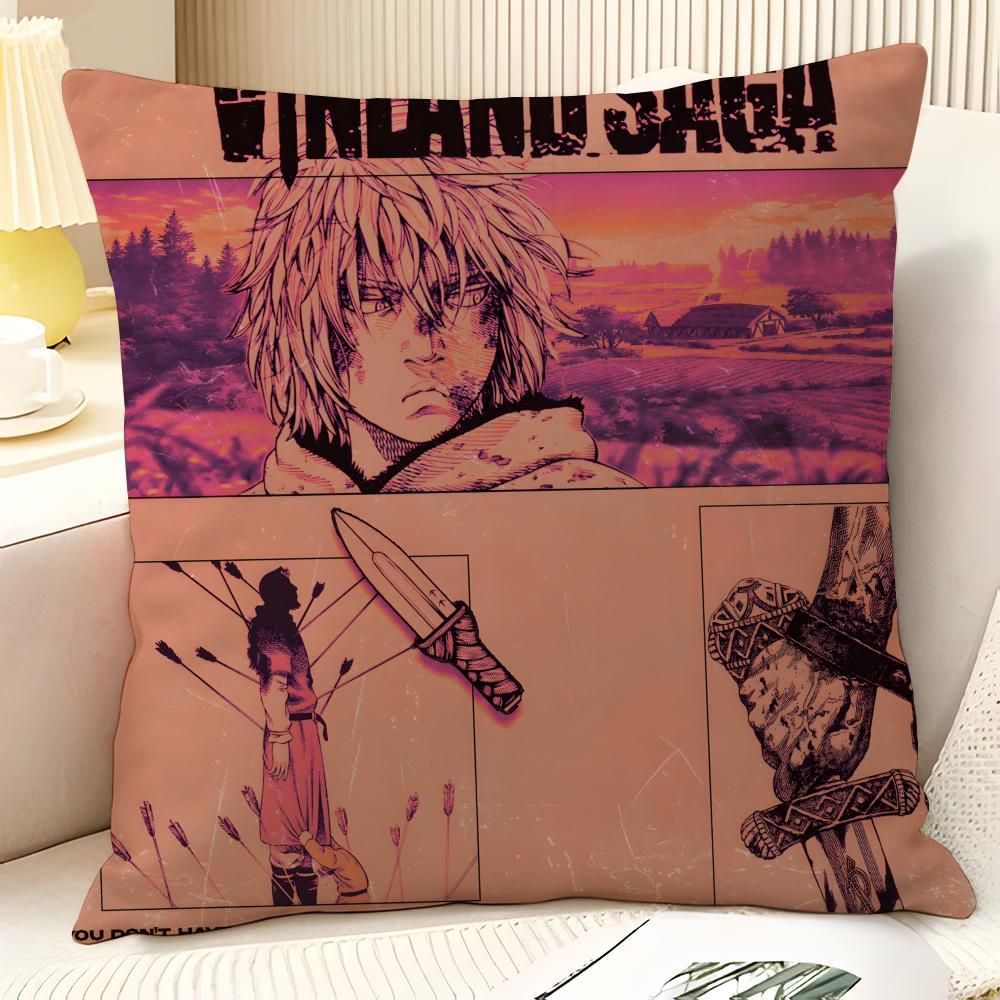 Cartoon Comic V-Vinland Sagapc 2 Pillow Case Natural Linen Organic Fabric Double-Sided Printing Sofa Home Decor Gift Pillow Case