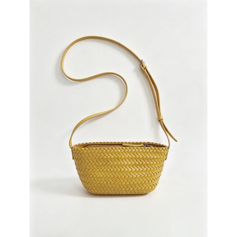 Handwoven Genuine Leather Crossbody Bag Women Casual Tote With Zip Small Square Shape