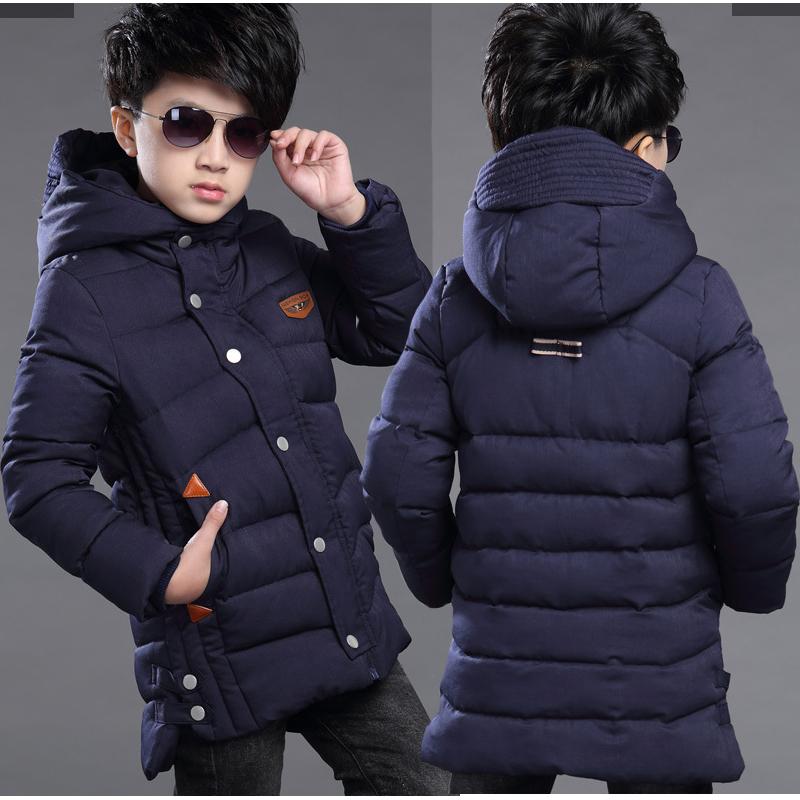 Winter Kids Children Outdoor Windbreaker Keep Warm Teenage Boys Jacket Long Slim Fit Hooded Coat