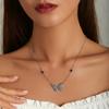 Silber Vintage Dark Gem Big Butterfly Halskette für Frauen 925 Sterling Silber Schmuck Ball Party Halloween Geschenk Halsband