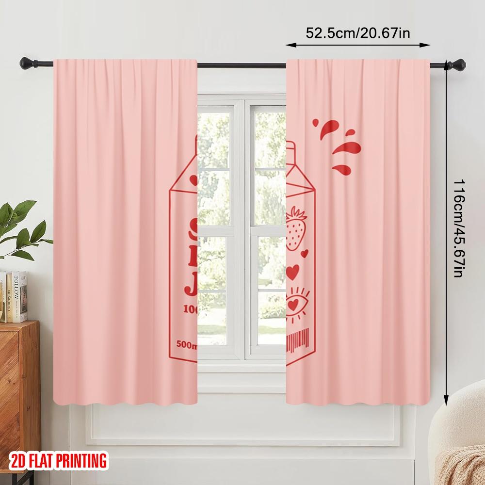 2pcs 2D Flat Printing Window Curtains Self Love Juice Aesthetic 100% Polyester Without Electricity Holiday Decorations Perfect