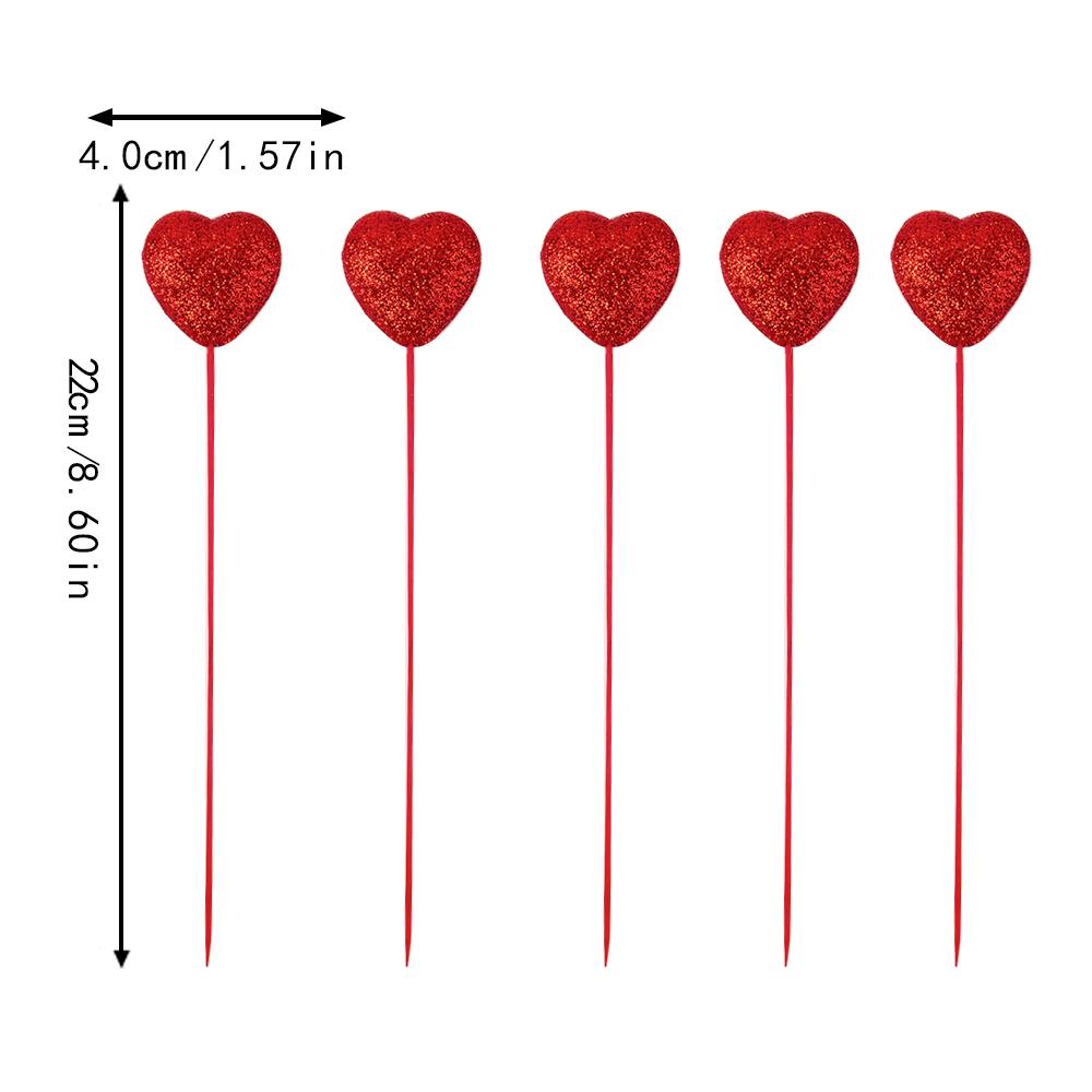 5pcs Valentine‘s Day Glitter Red Pink Foam Heart Picks Stick Wedding Mother's Day Flower Arrangements Floral Bouquet Home Decor