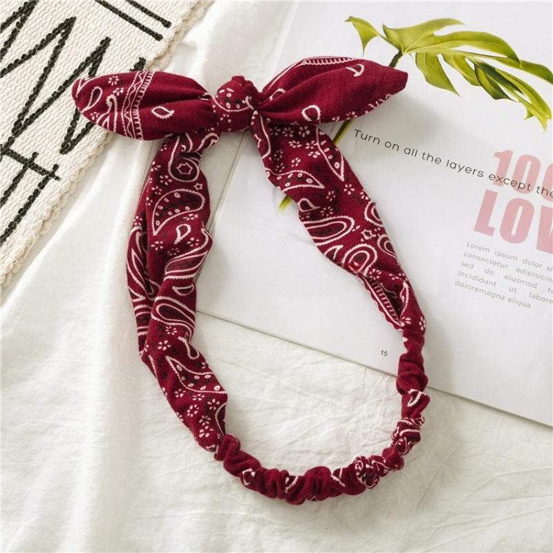 Cotton Fabric Rabbit Ears Hair Band with Steel Wire Knots, Elastic Adjustable Hair Band, Stretchy Headband, Women's Head Accessory
