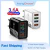 3.1A 4 Anschlüsse EU/US Stecker USB Ladegerät Schnellladung QC 3.0 Telefonladegerät für iPhone Samsung Xiaomi Ladeadapter