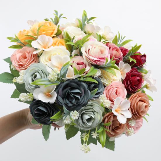 Simulated Roses Artificial Flowers Bouquet Real Touch Fake Roses for Home Wedding Office Decor Faux Silk Flowers All Year Round Bouquet for