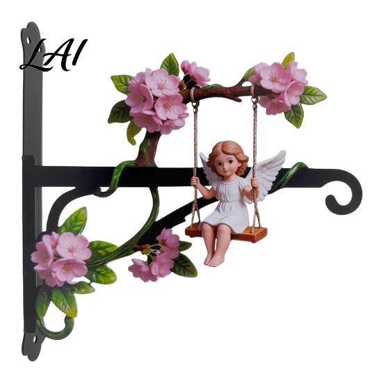 Decorative Garden Wall Mount Swing Angel Plant Hanger Cute Girl Bracket Small Space Hanger Metal Hook for Hanging Flower Basket Bird Feeder