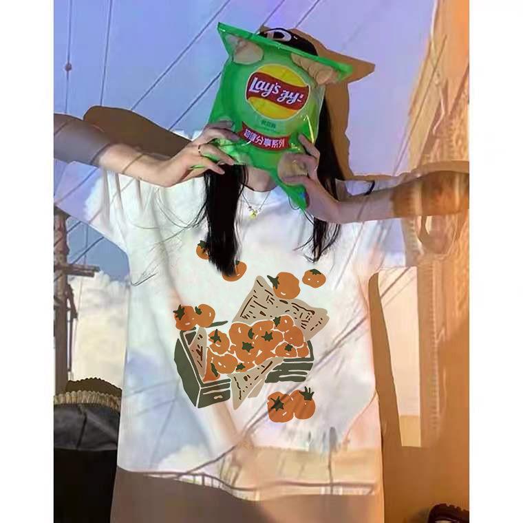 Damen Hong Kong-Stil Chic Amerikanischer Retro Loose Fit Schweres Baumwoll-T-Shirt