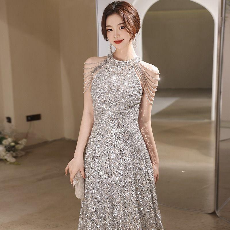Sequined Small Evening Dress Women's Light Luxury Niche High-end Party Senior Sense Can Usually Wear Adult Dress Skirt Bridesmaid Clothes