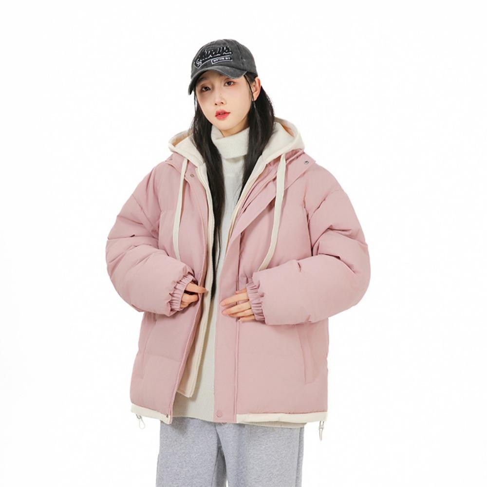 Fake two-piece cotton clothes, couple's winter outdoor hooded jacket, windproof and cold-proof, the same for men and women