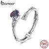 Bamoer 925 Sterling Silver Skull Hand Open Ring Adjusable Rainbow Heart Ring Double-layer for Women Halloween Punk Jewelry Gift