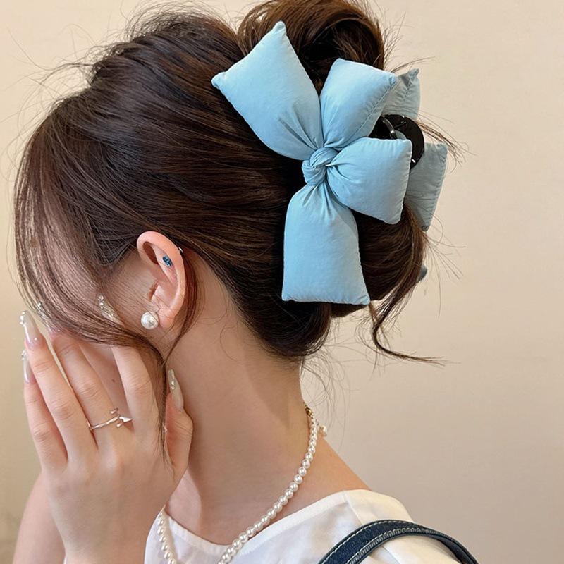 Korean Style 3D Bow Shark Clip for Women - 2025 High-End Full Head Hairpin