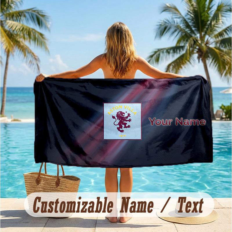 Custom Text Beach Towel, Soft Absorbent Swimming Multi-use TowelAston Villa