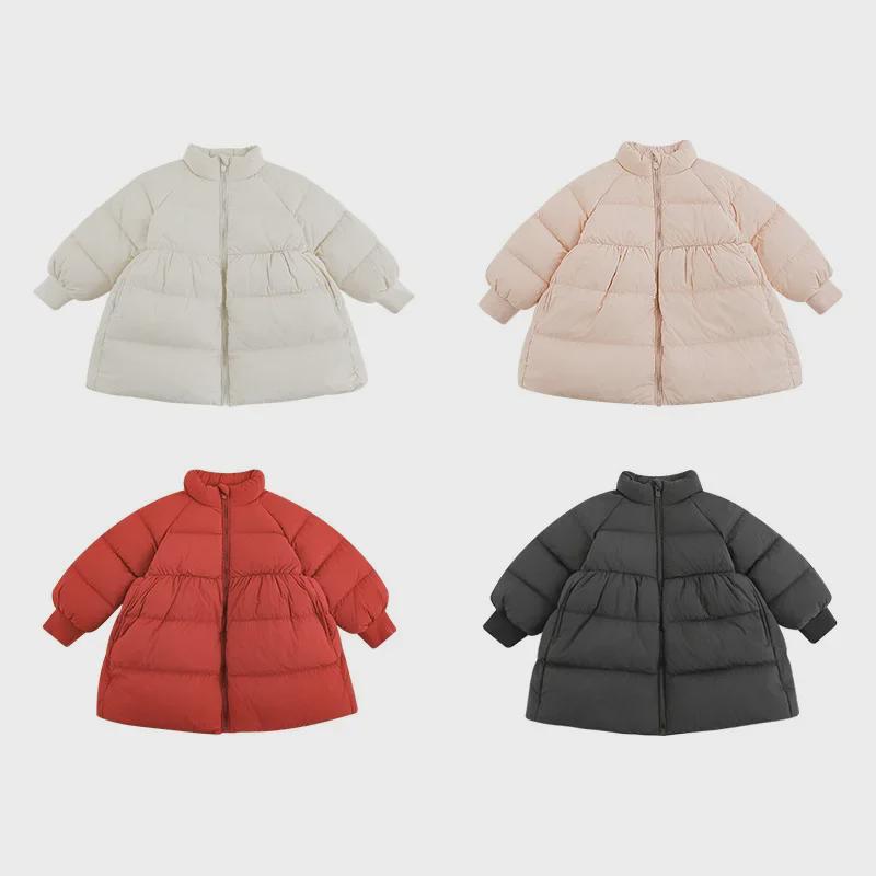 Wulibu Girls' Stylish Mid-Length Down Jacket with Ribbed Cuffs - 2025 Winter Collection
