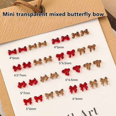 50Pcs Mini Ribbon Resin Bow Nail Charms Kawaii Mini Bowknot Butterfly 3D For Diy Korean Manicure Decoration